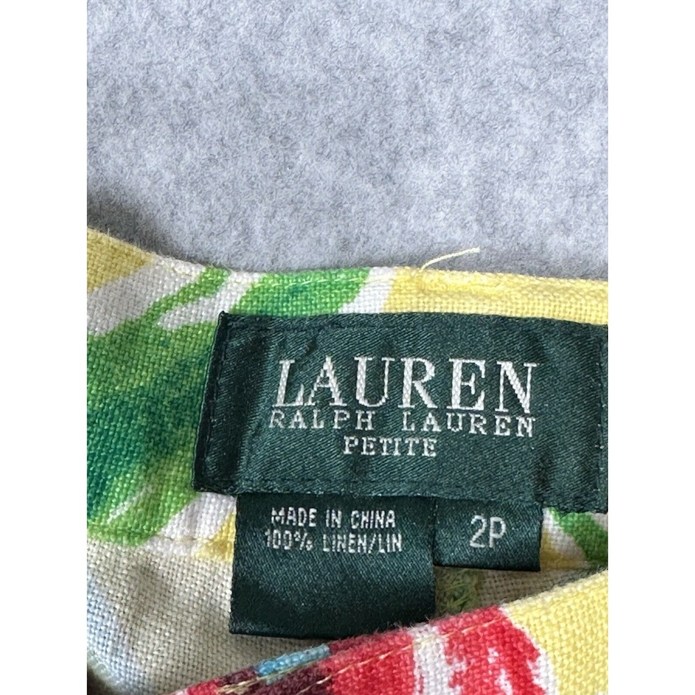 Lauren Ralph Lauren 2Petite 100% Linen Floral Pants Yellow Women's Spring Summer - Picture 3 of 7